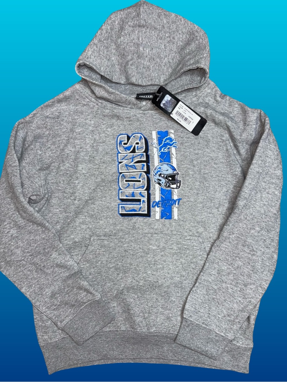 NWT Detroit Lions Gray Hoodie Sweatshirt Youth Size 14/16